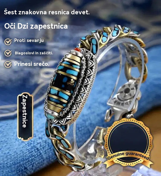 【Kupi 1, prejmi 1 gratis】925 srebrna retro zapestnica s šestimi številkami, turkizna, z mantričnimi perlami