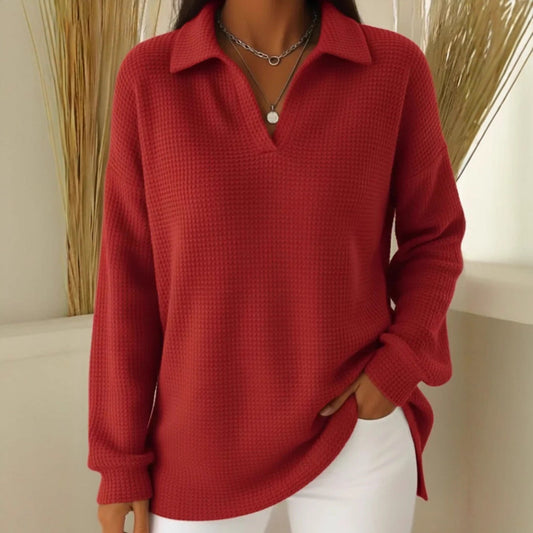 🥼Nowy stylowy jednokolorowy, luźny, ocieplany sweter z kołnierzem i długim rękawem