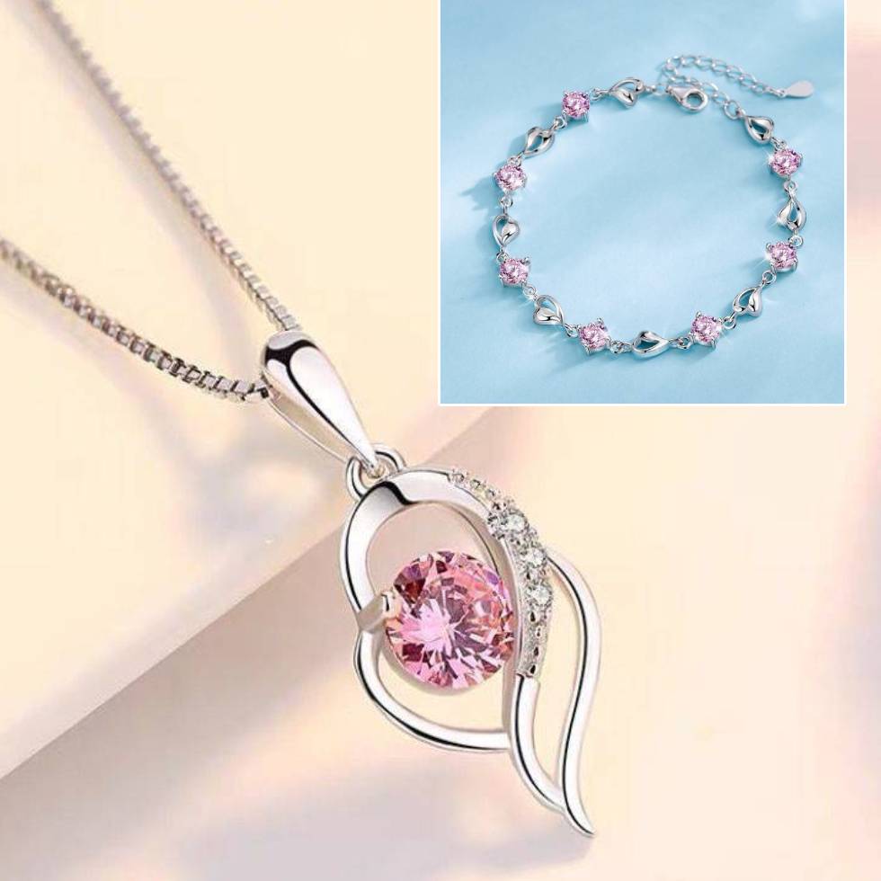 ✨✨【Nyaklánc + karkötő】💎💎925 ezüst karkötő és nyaklánc szett óceáni szív motívummal-U