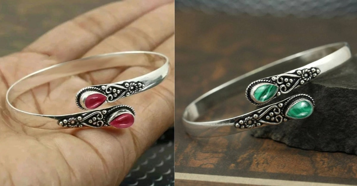 🔥✨【2 sztuki w zestawie】Średnia cena: 49.5 zł/sztuki , bransoletka w stylu vintage S925 ze srebra i zielonego agatu