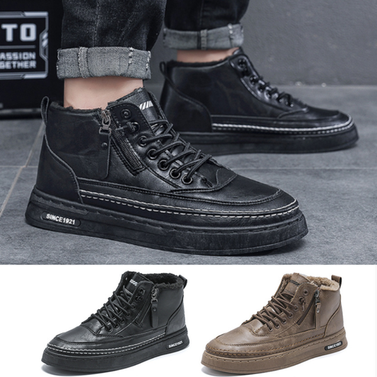 【39-44】Téli bársony meleg és vastagított magas szárú hócsizma vízálló és csúszásmentes férfi pamut cipő