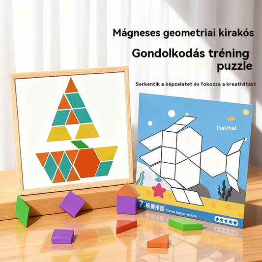 👶🌈🧩【225 darab】🔥Mágneses, fából készült tangram kirakós játék, agytréning és oktató játék gyerekeknek, serkenti a gondolkodást
