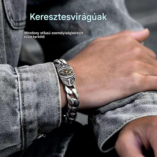 😍✨【Tiszta ezüstből készült】🔥Vintage férfi karkötő szerencsemintával, városi punk stílusban, kézzel készített az egyedi megjelenésért, 2 darab