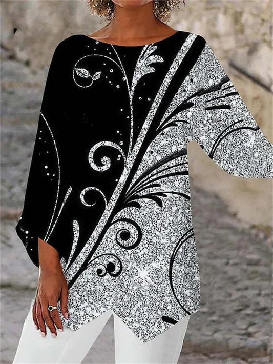 🔥【40-100 kg】Nowa koszula z nadrukiem, okrągłym dekoltem i długim rękawem 2025