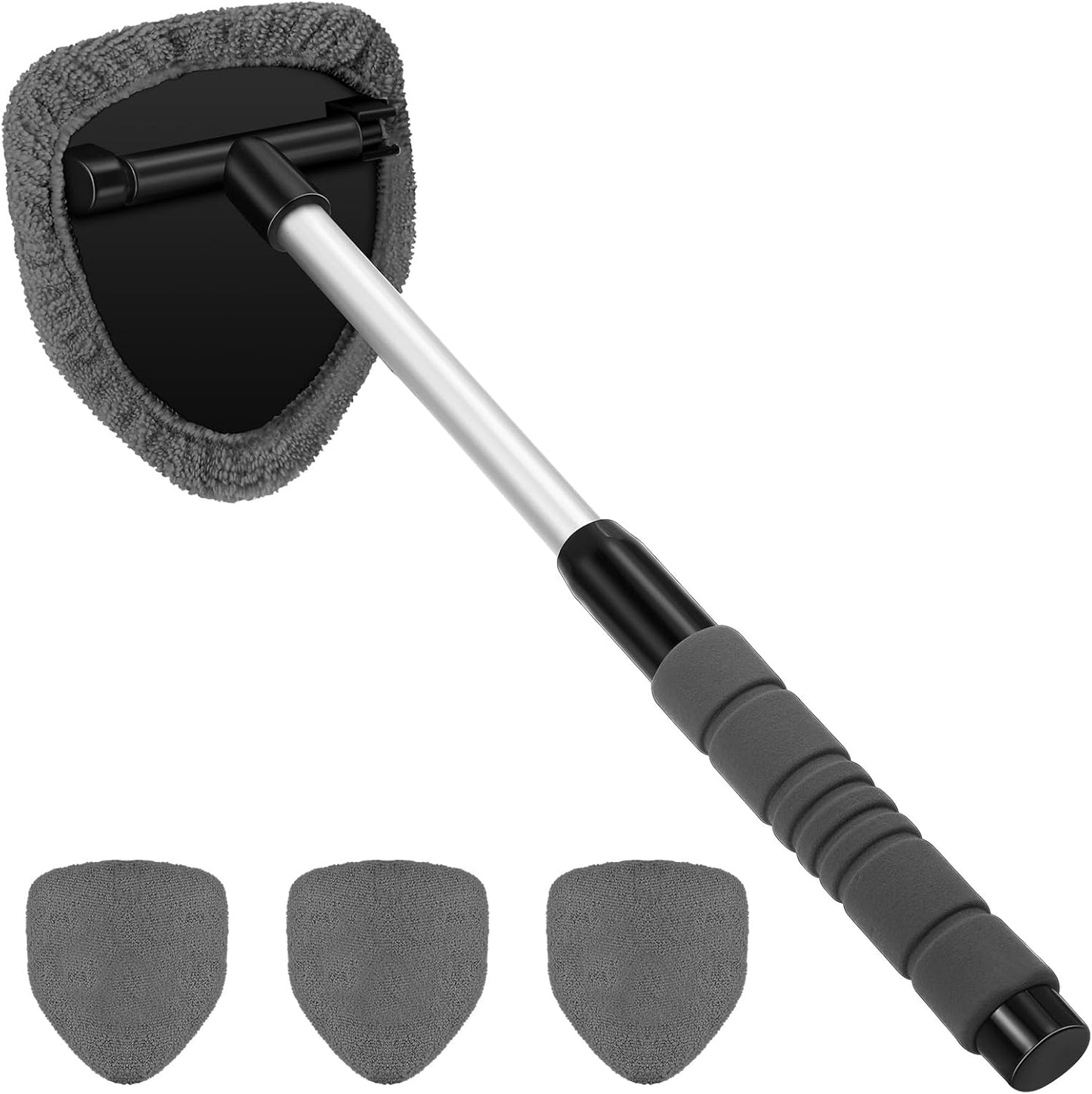 🎁【1 trikotna plastična kosa + 4 prevlek iz blaga】💦Komplet za čiščenje vetrobranskega stekla avtomobila - raztegljiv in vrtljiv za 180°