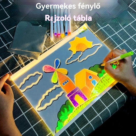 🎨💡✏️🔥Vásárolj 1-et, és kapsz mellé még 1-et ingyen!🔥 Gyermekeknek szánt világító rajztábla – kézzel készített, DIY graffitizéshez, törölhető, oktató fluoreszkáló rajztábla.