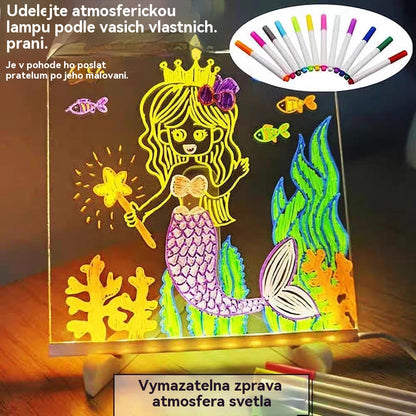 🎨💡✏️🔥Vásárolj 1-et, és kapsz mellé még 1-et ingyen!🔥 Gyermekeknek szánt világító rajztábla – kézzel készített, DIY graffitizéshez, törölhető, oktató fluoreszkáló rajztábla.