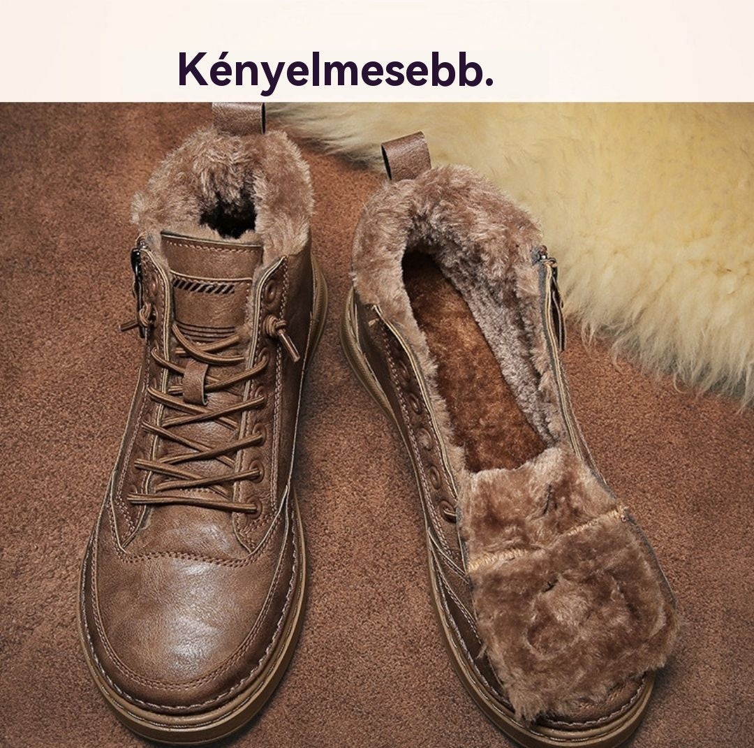 【39-44】Téli bársony meleg és vastagított magas szárú hócsizma vízálló és csúszásmentes férfi pamut cipő