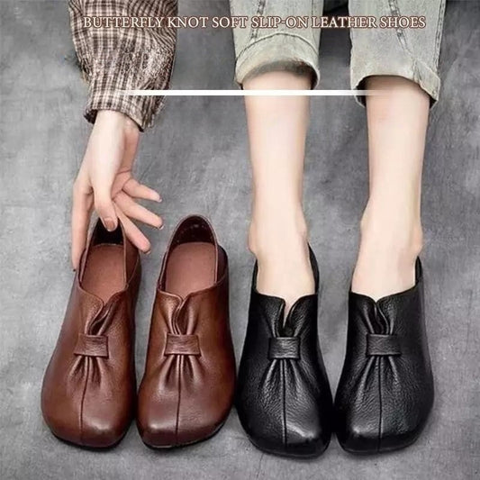 👡【35-42】 2025 nyarán új felbújós puha cipő masnival, kiváló minőségű marhabőr, egyszerű és gyönyörű