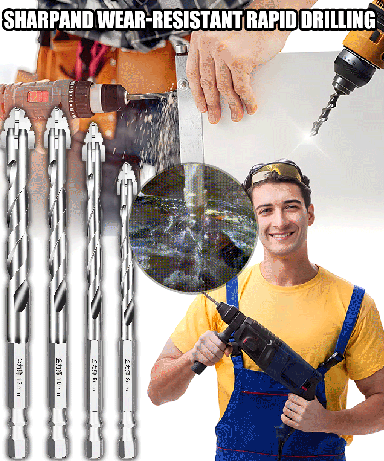 【6+8+10+12 mm】Nowe czterokrawędziowe wiertła mimośrodowe ze stali wolframowej, odpowiednie do wiercenia na sucho w płytkach, betonie, marmurze i szkle