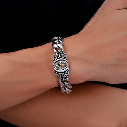 😍✨【Tiszta ezüstből készült】🔥Vintage férfi karkötő szerencsemintával, városi punk stílusban, kézzel készített az egyedi megjelenésért, 2 darab