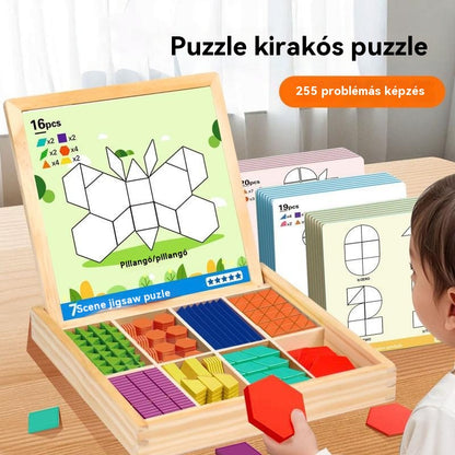 👶🌈🧩【225 darab】🔥Mágneses, fából készült tangram kirakós játék, agytréning és oktató játék gyerekeknek, serkenti a gondolkodást