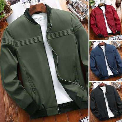 🏏 Męska casualowa kurtka z kołnierzem baseballowym, dostępna w dużych rozmiarach