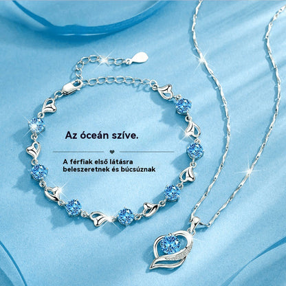 ✨✨【Nyaklánc + karkötő】💎💎925 ezüst karkötő és nyaklánc szett óceáni szív motívummal-U