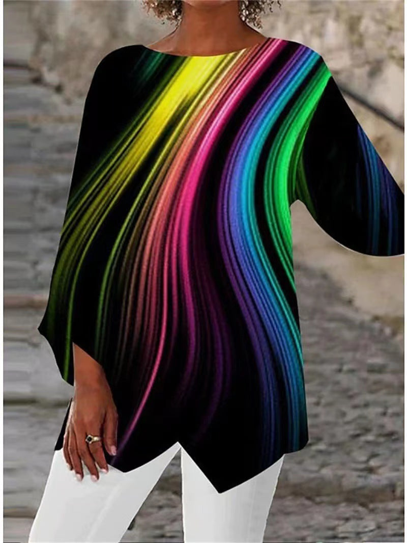 🔥【40-100 kg】Nowa koszula z nadrukiem, okrągłym dekoltem i długim rękawem 2025