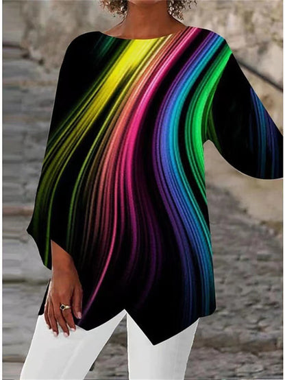 🔥【40-100 kg】Nowa koszula z nadrukiem, okrągłym dekoltem i długim rękawem 2025