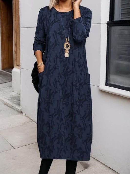 ✨【S-3XL】2025 Nowa damska sukienka z nadrukiem, okrągłym dekoltem i długim rękawem, czysta bawełna, miękka i wygodna