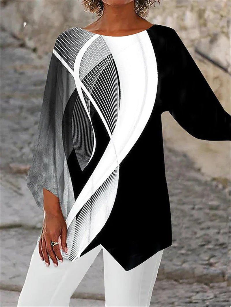 🔥【40-100 kg】Nowa koszula z nadrukiem, okrągłym dekoltem i długim rękawem 2025