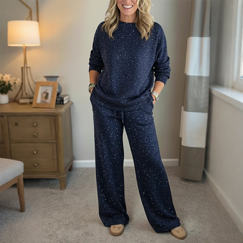 📢📢50 % popust!🔥Nova ženska zimska obleka: Preprosta majica z okroglim izrezom + ležerne hlače ravnega kroja