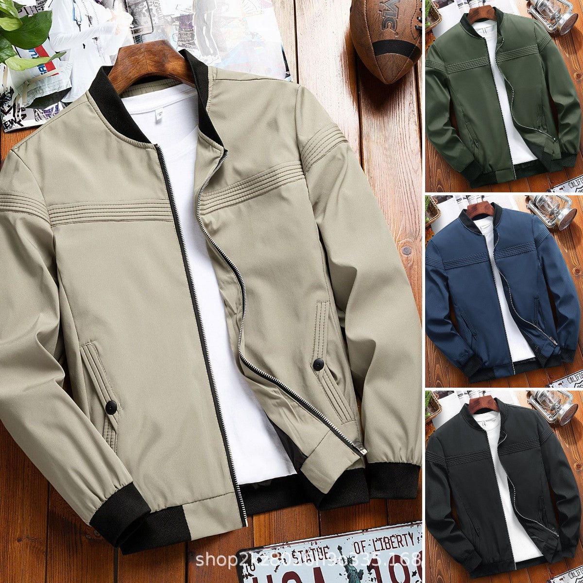 🏏 Męska casualowa kurtka z kołnierzem baseballowym, dostępna w dużych rozmiarach