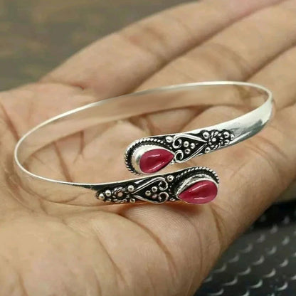 🔥✨【2 sztuki w zestawie】Średnia cena: 49.5 zł/sztuki , bransoletka w stylu vintage S925 ze srebra i zielonego agatu