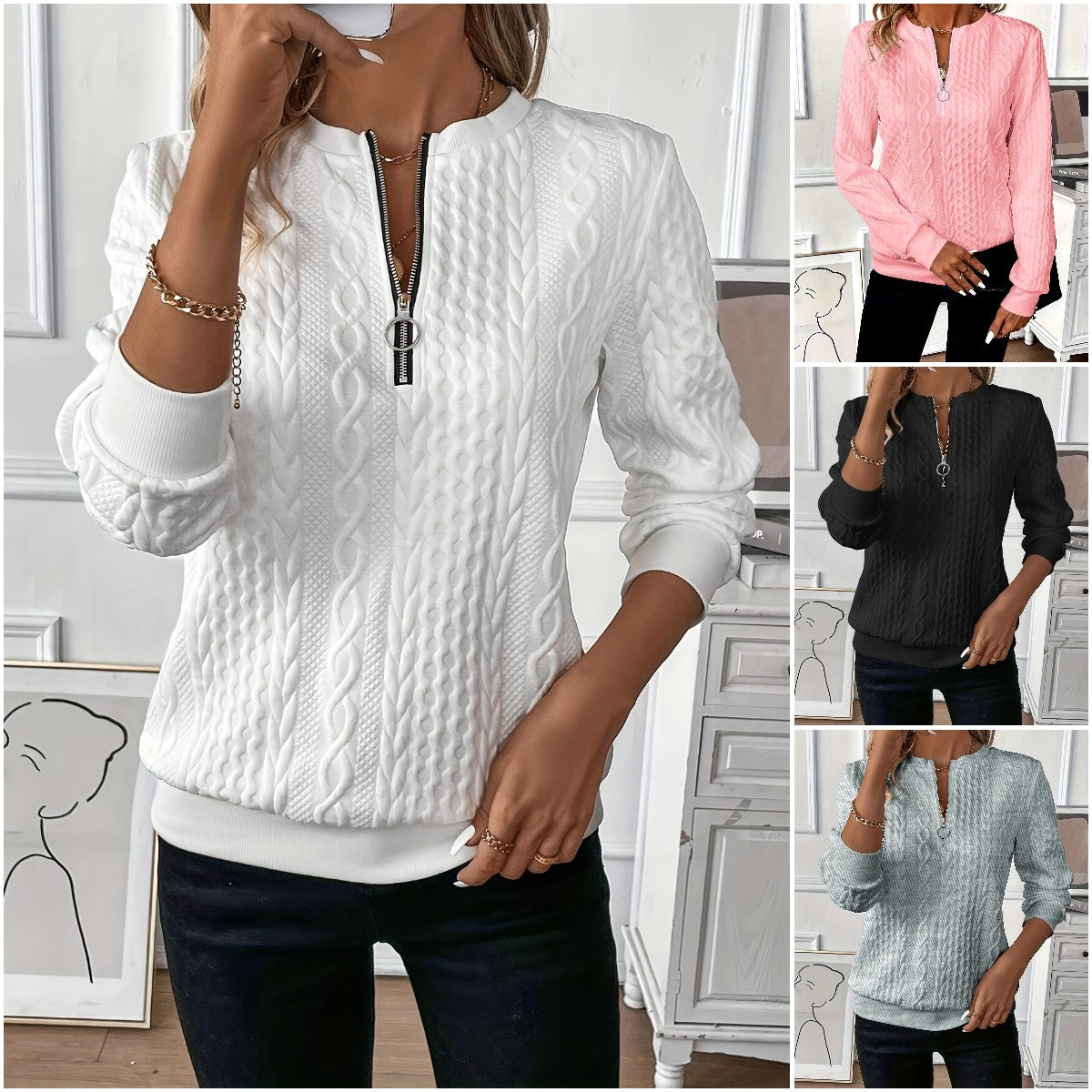 🎀🎀【meleg süteményként eladó】🌸🌸2025-es európai és amerikai alkalmi női steppelt cipzáras kapucnis pulóver