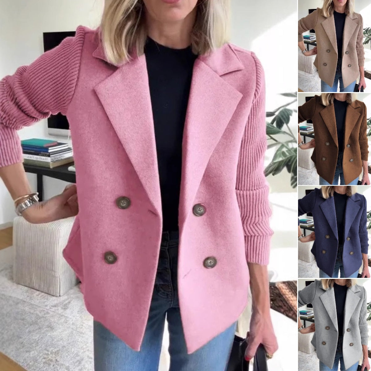 【S-5XL】Nowy modny i uniwersalny dziany płaszcz z blokami wełny