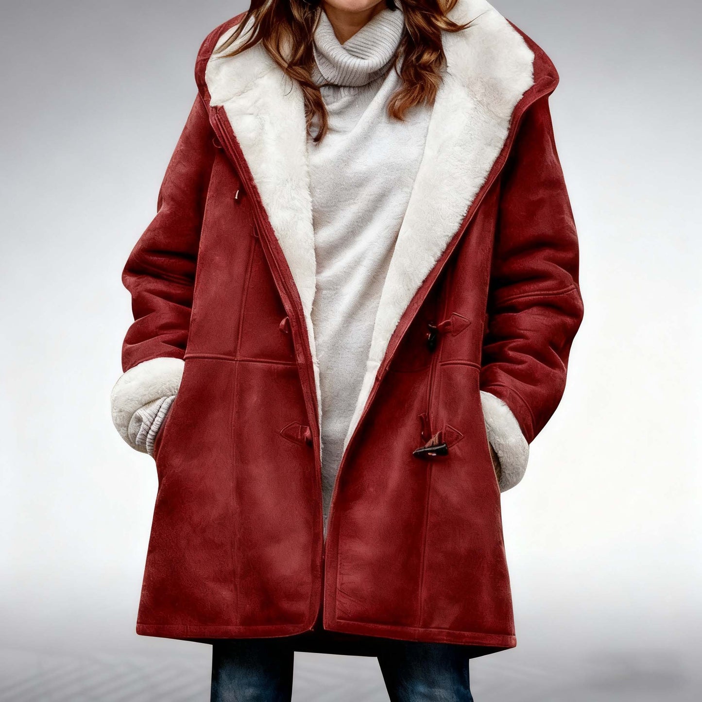 🥼🐏💖 Modna in topla ženska semiš jakna 2025 z volneno podlogo, velikosti S–5XL, primerna za zimo in vsakodnevno nošenje