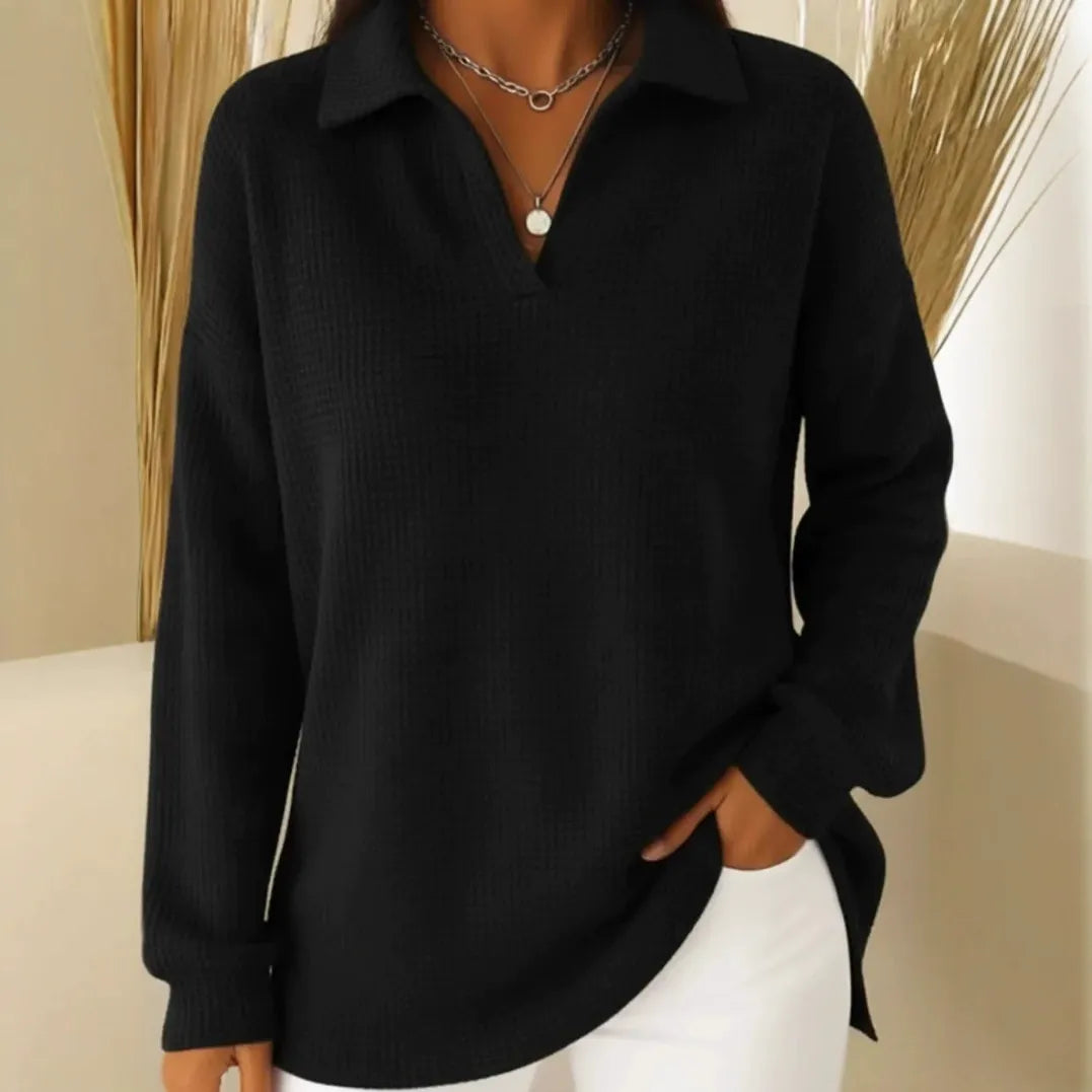 🥼Nowy stylowy jednokolorowy, luźny, ocieplany sweter z kołnierzem i długim rękawem