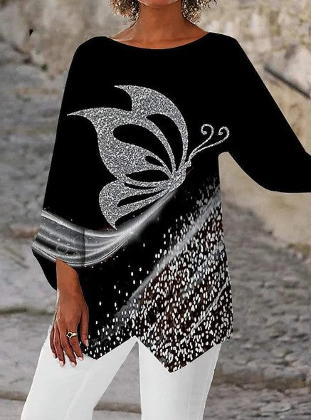 🔥【40-100 kg】Nowa koszula z nadrukiem, okrągłym dekoltem i długim rękawem 2025