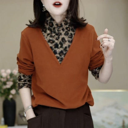 🔥【L~5XL】✨ Nowa jesienno-zimowa damska koszulka z niemieckiego ciepłego polaru, modny wzór w panterkę