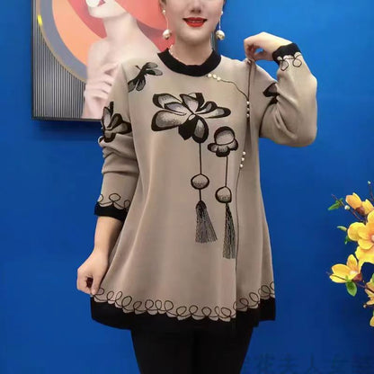 🍁🍂【M-5XL】2025 Nowe modne, jesienno-zimowe bluzki z dzianiny z nadrukiem