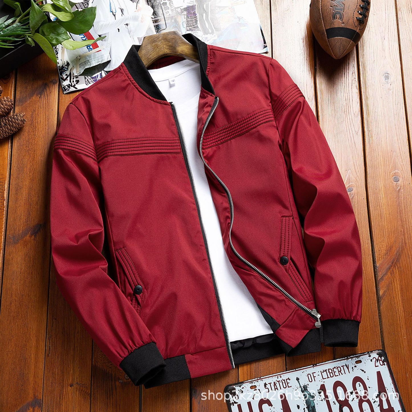 🏏 Męska casualowa kurtka z kołnierzem baseballowym, dostępna w dużych rozmiarach