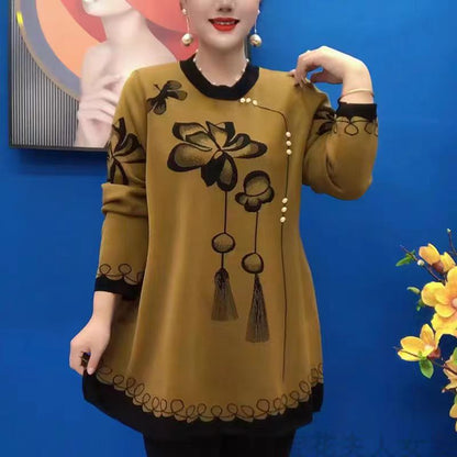 🍁🍂【M-5XL】2025 Nowe modne, jesienno-zimowe bluzki z dzianiny z nadrukiem