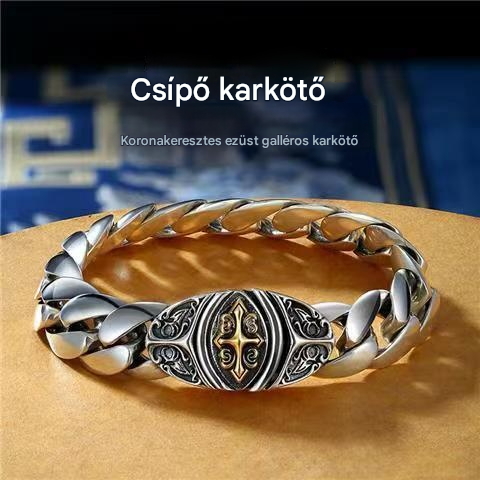 😍✨【Tiszta ezüstből készült】🔥Vintage férfi karkötő szerencsemintával, városi punk stílusban, kézzel készített az egyedi megjelenésért, 2 darab