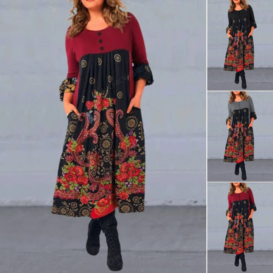 【S-5XL】👗Nova jesensko-zimska vsakdanja obleka z dolgimi rokavi in retro potiskom