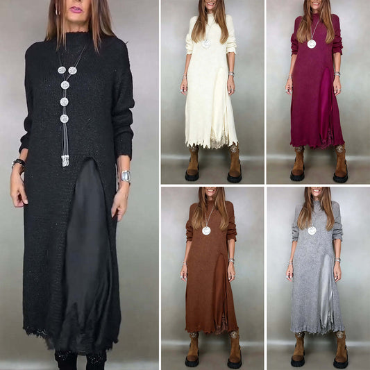 【XS–3XL】👗 Új őszi csipkés szett hasítékkal és kötött mintával