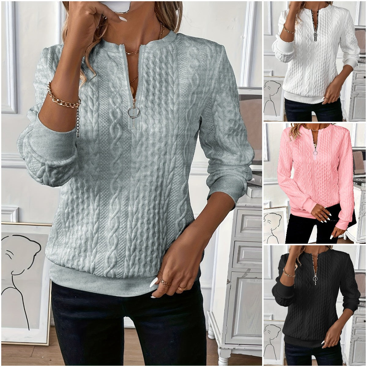 🎀🎀【meleg süteményként eladó】🌸🌸2025-es európai és amerikai alkalmi női steppelt cipzáras kapucnis pulóver