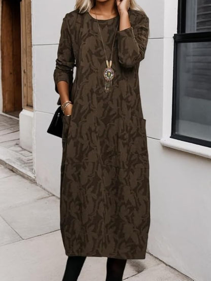 ✨【S-3XL】2025 Nowa damska sukienka z nadrukiem, okrągłym dekoltem i długim rękawem, czysta bawełna, miękka i wygodna