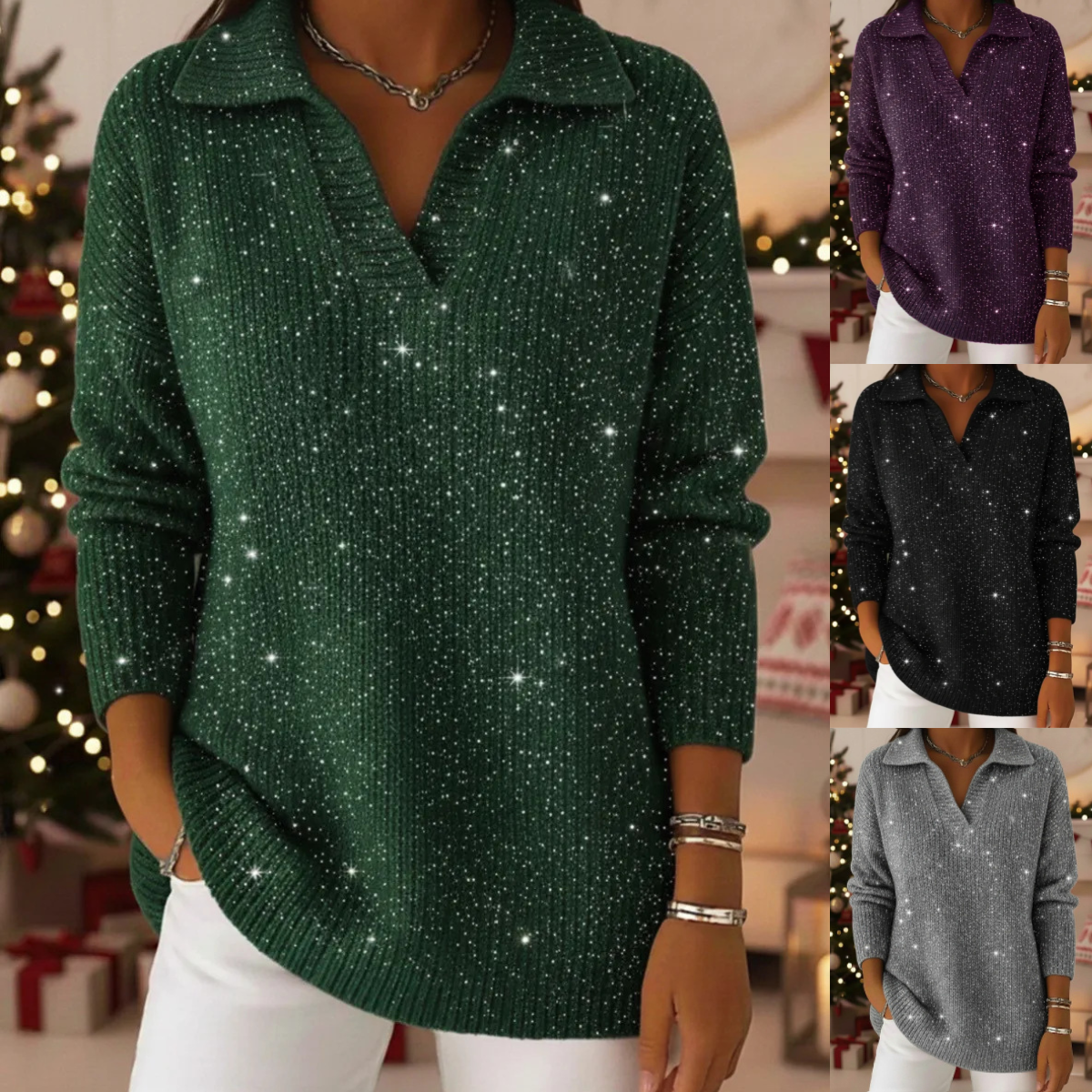 🔥🔥【S-3XL】Błyszczący wzorzysty sweter dzianinowy