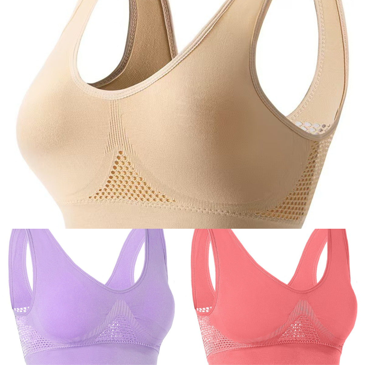 😍【3 darabos csomag】Varrás nélküli melltartó nagyobb méretekhez ❤️ Légáteresztő és hűsítő 【40-120KG】