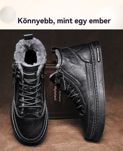 【39-44】Téli bársony meleg és vastagított magas szárú hócsizma vízálló és csúszásmentes férfi pamut cipő