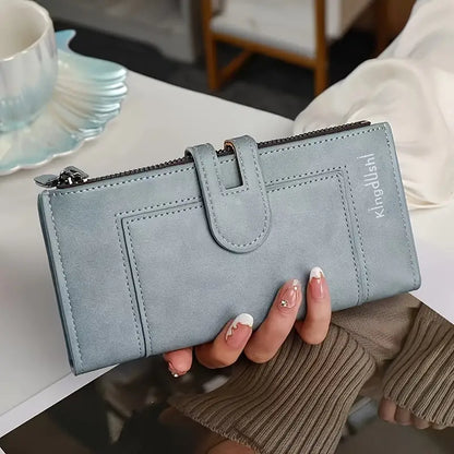 💰Portfel z prawdziwej skóry w stylu vintage, z podwójnym zamkiem błyskawicznym i wieloma przegródkami na karty dla kobiet