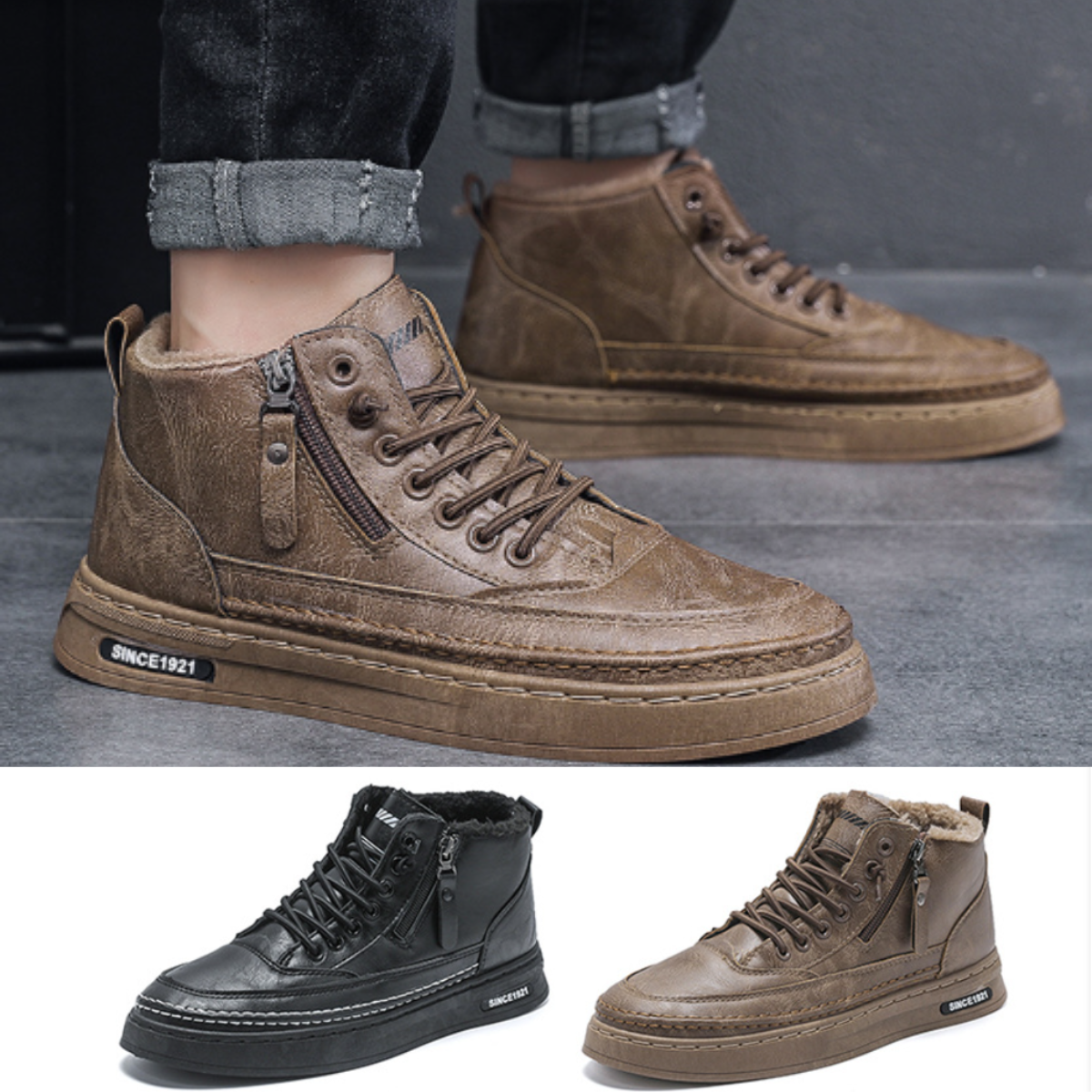 【39-44】Téli bársony meleg és vastagított magas szárú hócsizma vízálló és csúszásmentes férfi pamut cipő