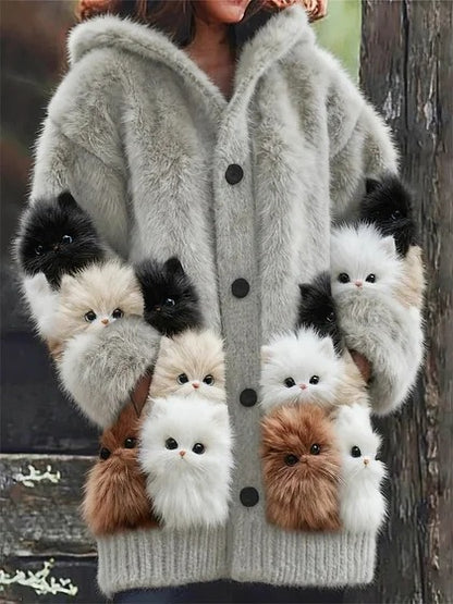 【S-5XL】Pluszowy, uroczy płaszcz z kapturem i podszewką z polaru