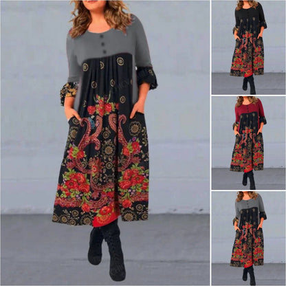 【S-5XL】👗Nova jesensko-zimska vsakdanja obleka z dolgimi rokavi in retro potiskom