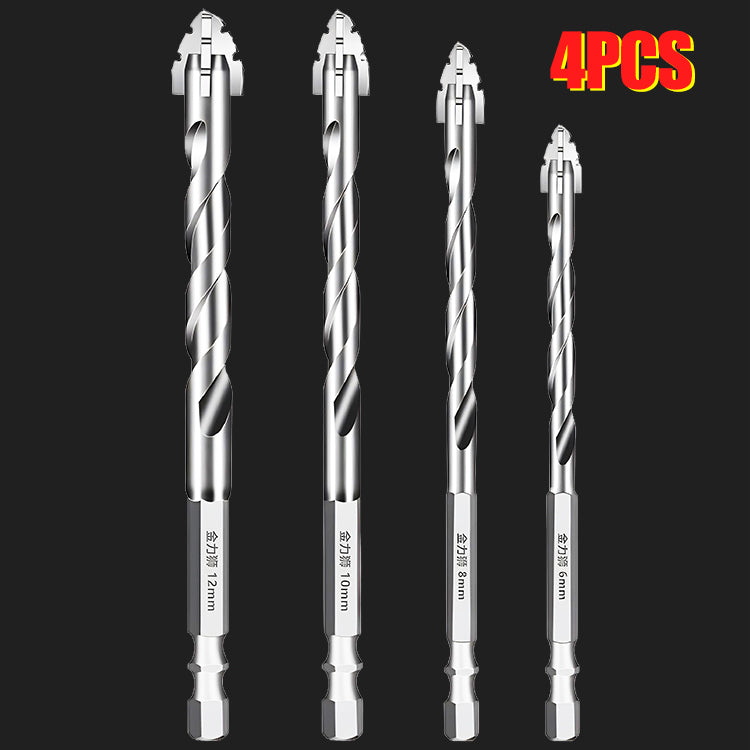 【6+8+10+12 mm】Nowe czterokrawędziowe wiertła mimośrodowe ze stali wolframowej, odpowiednie do wiercenia na sucho w płytkach, betonie, marmurze i szkle