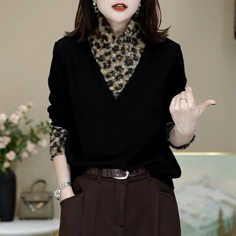 🔥【L~5XL】✨ Nowa jesienno-zimowa damska koszulka z niemieckiego ciepłego polaru, modny wzór w panterkę