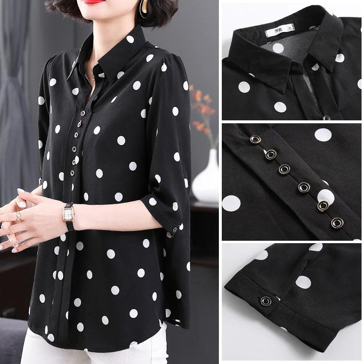 【M-5XL】 Szyfonowa koszula z eleganckim półrękawkiem