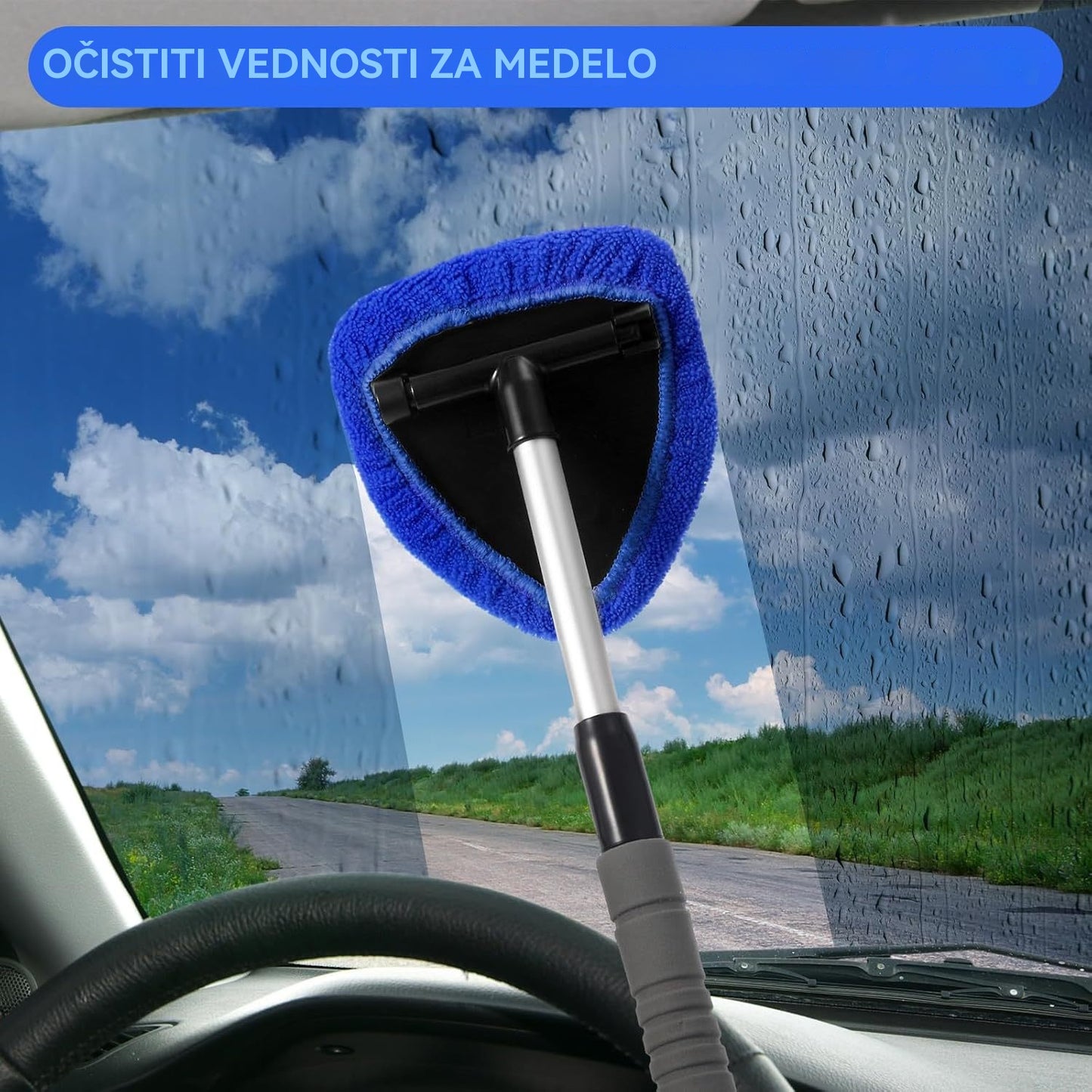 🎁【1 trikotna plastična kosa + 4 prevlek iz blaga】💦Komplet za čiščenje vetrobranskega stekla avtomobila - raztegljiv in vrtljiv za 180°